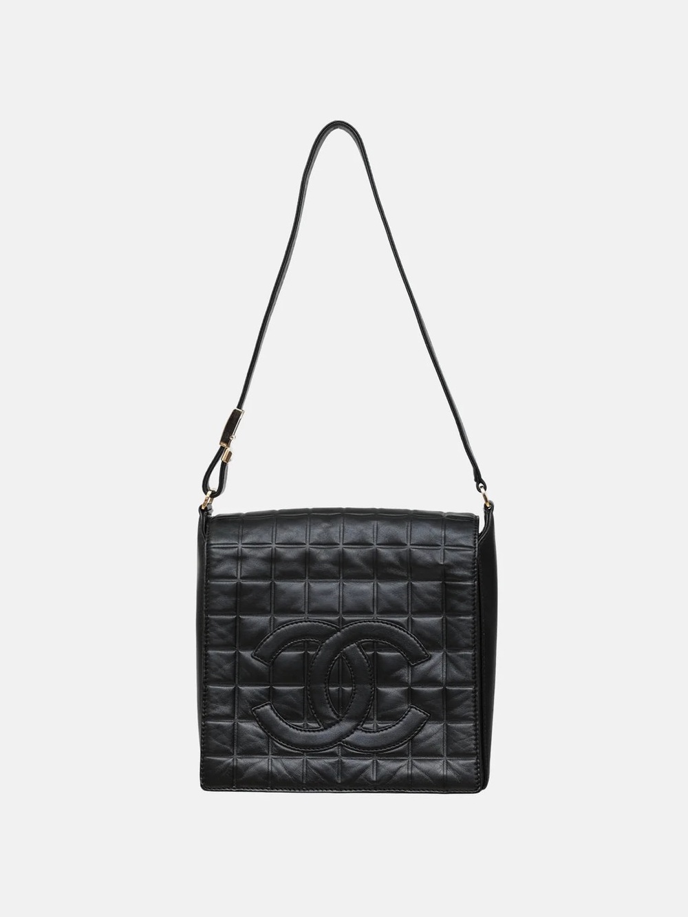 CHANEL Chocolate Bar CC Black Leather Shoulder Bag